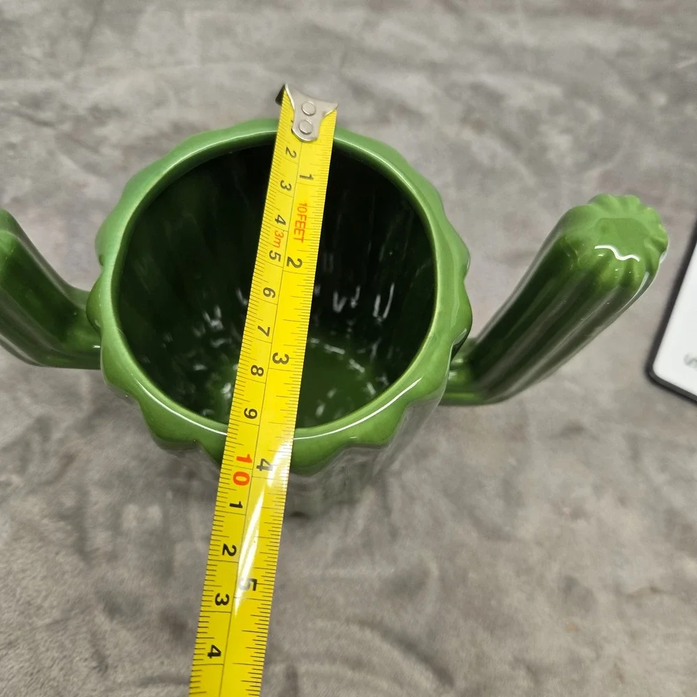 Green Ceramic Cactus Vase Saguaro Utensil Holder Glossy Southwestern Decor 8in
